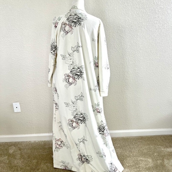 Vintage 80s Miss Elaine Large Fleece Robe Tie Front Side Pockets Country Cottage - Picture 8 of 16